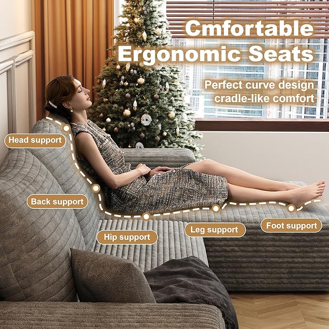 108" Sectional Couches for Living Room Modern Modular Sofa with L-Shape Couchs Upholstered Boneless Couch Deep Seat Sectional Couch with Chaise (Grey, Right Facing Chaise+2Seaters)-Ruum Studio Home