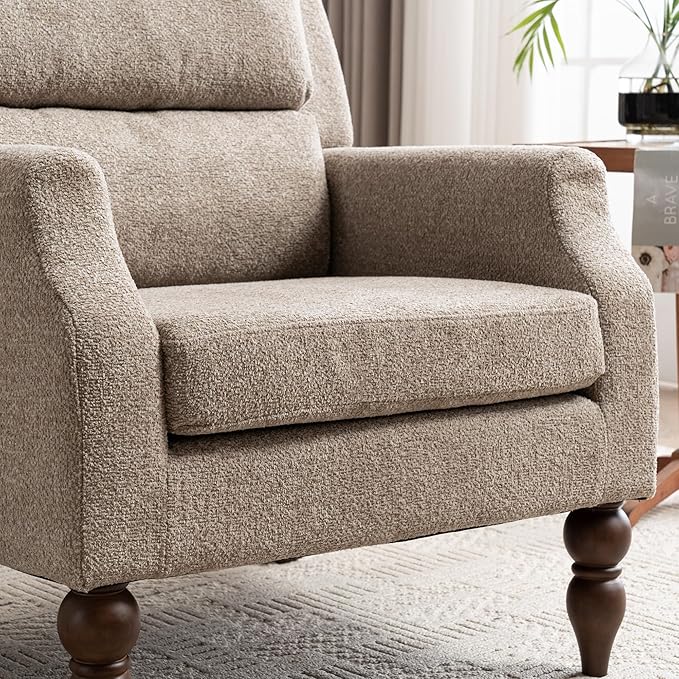 Kidol & Shellder Light Brown Oversized Accent Chair for Living Room Mid Century Modern Reading Chair with Back Upholstered Comfy Single Sofa Chair for Bedroom Lounge Side Corner Boucle Fabric Armchair-Ruum Studio Home