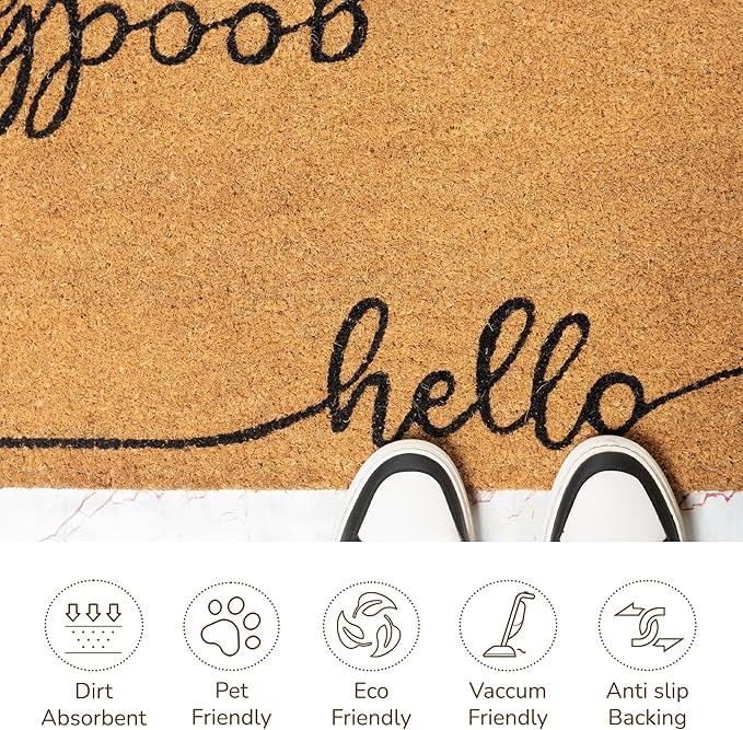 Welcome Doormats, Natural Coco Coir Mats with Non-Slip PVC Backing, Indoor Outdoor Mats for Home & Office, Spring Door Mat, Floor Mats for Door Decor, Beige & Black, 30"x17"-Ruum Studio Home