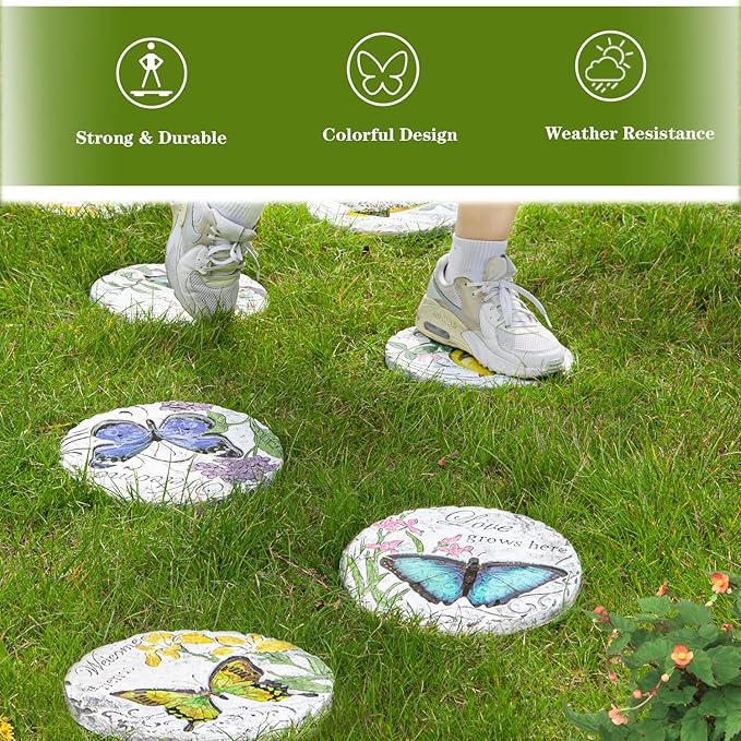 Sungmor 3PC Pretty Garden Stepping Stones, 9.8" Large Concrete Decorative Stones with Beautiful Pattern, Unique Outdoor Lawn Accents, Yard Walkway Flower Bed Wall Shelf Welcome Friends Decorations-Ruum Studio Home