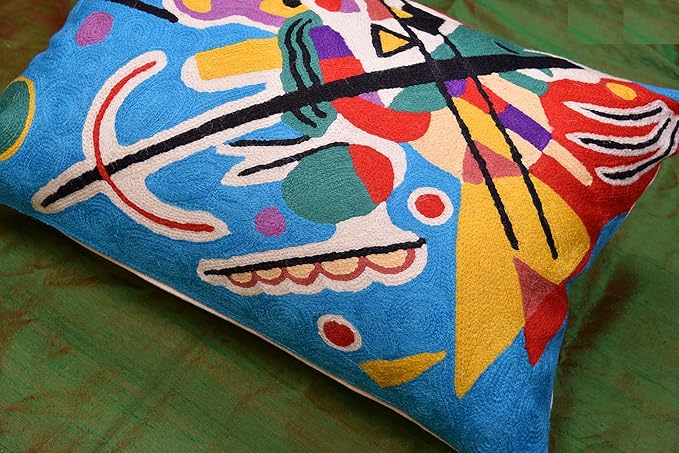 Lumbar Kandinsky Blue Abstract Pillow Cover Modern Throw Pillowcase Chair Cushion Contemporary Pillowsham Farmhouse Couch Hand Embroidered Wool Size 14x20-Ruum Studio Home