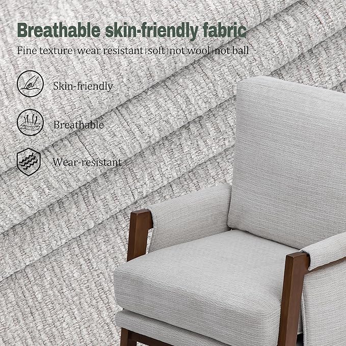 Modern Accent Chair for Living Room Mid Century Arm Chair Upholstered Bedroom Chair Comfy Lounge Chair with Solid Wood Frame, White-Ruum Studio Home