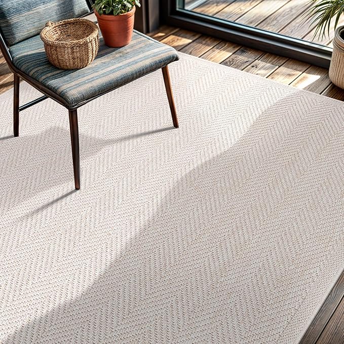 CAMILSON Easy Jute Rug 4x6, Indoor Outdoor Off-White Color Fiber Area Rugs for Living Room Patio and Kitchen Rug Herringbone Seagrass Woven Design Easy-Cleaning Washable Outside Carpet Alfombras 4 x 6-Ruum Studio Home