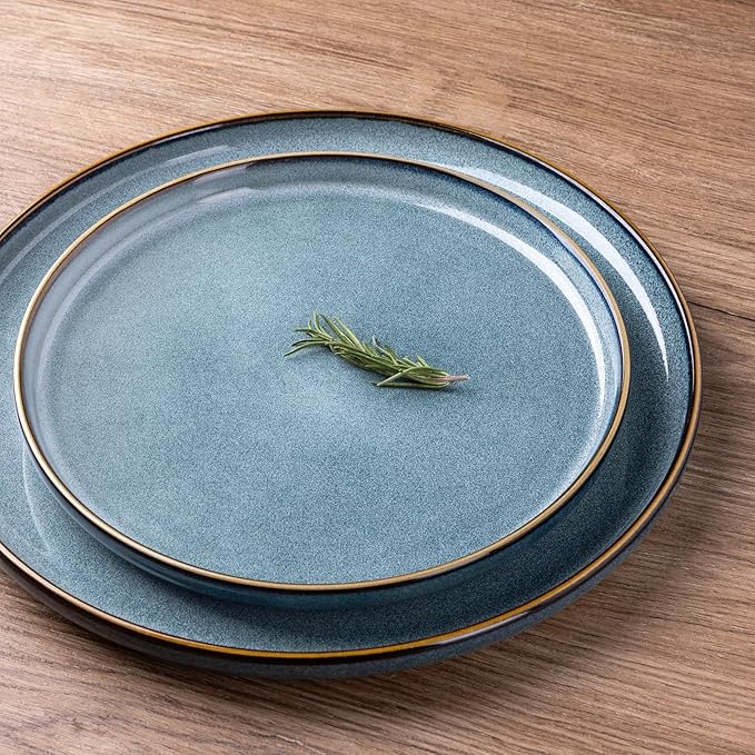 GBHOME Ceramic Dinnerware Sets for 6, 18 Pieces Stoneware Plates and Bowls Sets, Scratch Resistant Dishes, Dishwasher & Microwave Safe, Space Blue-Ruum Studio Home