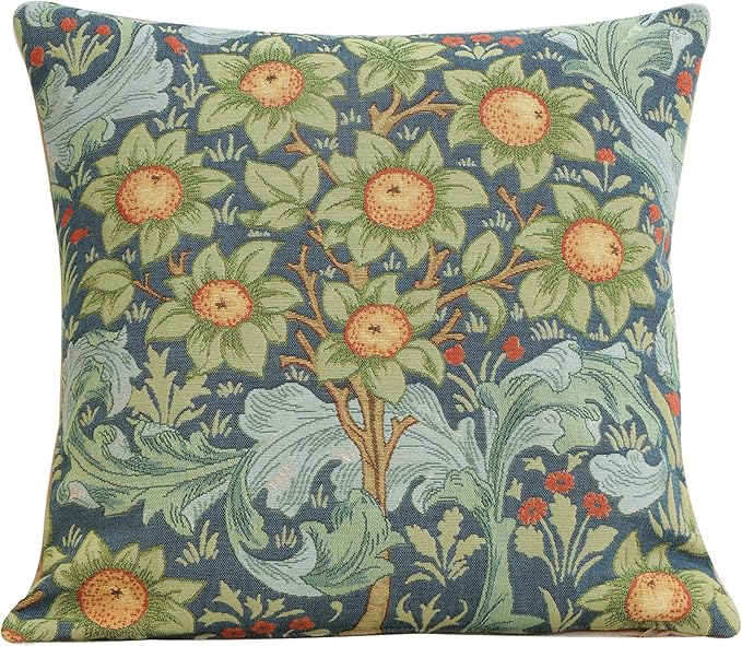 Charlotte Home Furnishings Decorative Tapestry Pillow Cover 19x19 in, Blue Arabesques Couch Throw Pillow Cover, French Country Square Cushion Cases for Bed Room Home Decor, Soft Cotton Jacquard Woven-Ruum Studio Home
