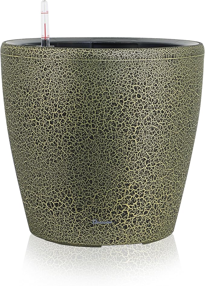 Dexceder 13x12 Self Watering Planter with Wheels Indoor Outdoor, Inner Pot Design, Thickened Large Floor Standing Flower Plant Pot with Water Level Indicator (Black Gold Crackle)-Ruum Studio Home