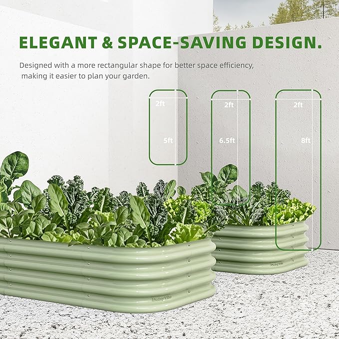 DaisyVibe Raised Garden Bed Kit, Planter Raised Garden Boxes Outdoor, Oval Large Metal Raised Garden Beds for Vegetables Flowers (Green, 6.5ftx2ftx1ft)-Ruum Studio Home