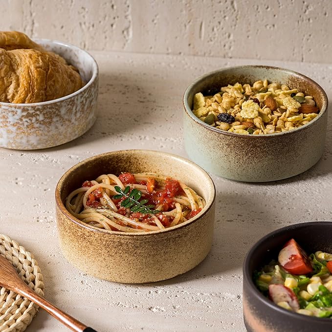 Ceramic Bowl Sets of 4, 4.5 Inches Mix Color, Small Bowls Set Farmhouse Vintage Color Bowls for Kitchen, 10 oz Bowl for Dessert, Dip, Side Dishes, Ice Cream, Fruit, Rice Dishwasher Microwave Safe-Ruum Studio Home
