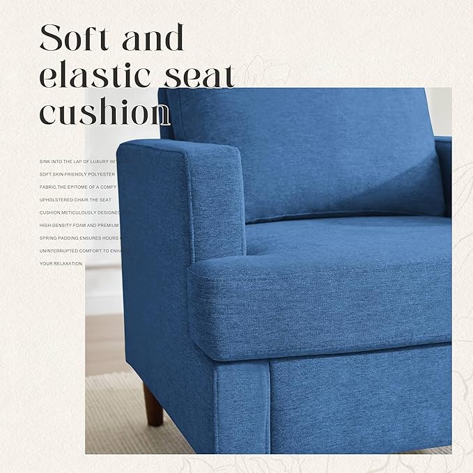 Mid-Century Accent Chair,Modern Linen Fabric Armchair for Living Room,Comfy Upholstered Reading Accent Chairs for Bedroom,Single Sofa Chair with Wood Legs (Blue, 2 Pack)-Ruum Studio Home