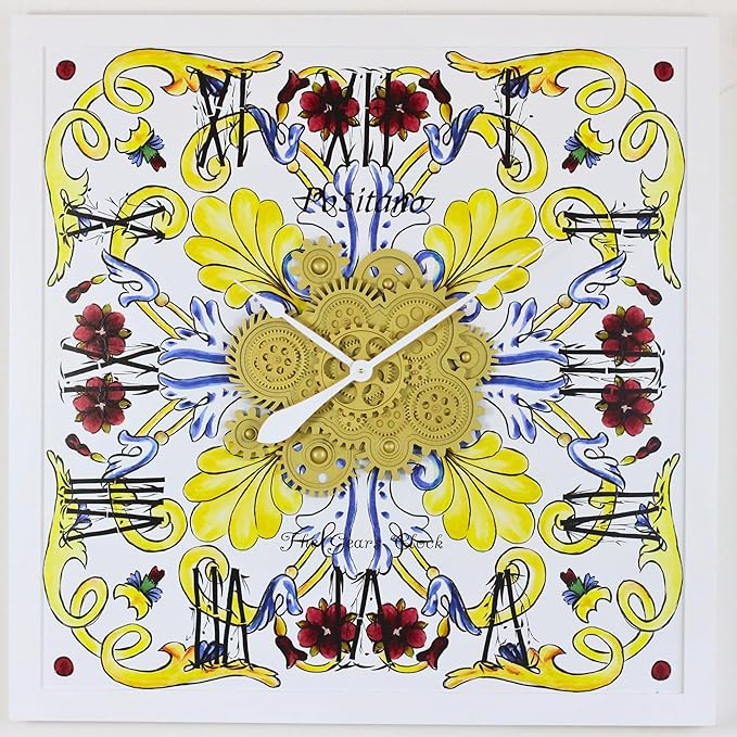 The Gears Clock Wall Clock Italy Collection with Moving Gears (Positano, 36 inch Square)-Ruum Studio Home