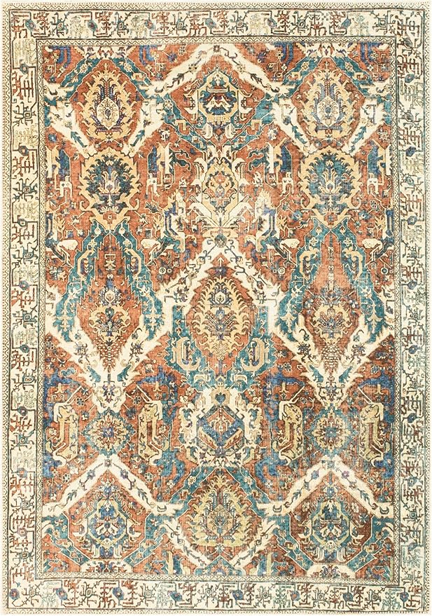 Keen Home Design 5x7 Rug - Machine Washable Area Rug with Non-Slip Backing, Ideal for Living Room, Dining Room, Bedroom - Vintage, Easy Clean, Durable, Low Pile Rug - (5' x 7')-Ruum Studio Home