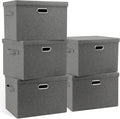 Large 17" 36 Quart Collapsible Stackable Storage Bins with Lids, 5 Packs Gray Foldable Fabric Closet Storage Boxes with Lids, Heavy-duty Linen Cube Baskets(17 x 12 x 11)-Ruum Studio Home
