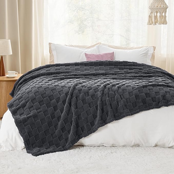Bedsure GentleSoft Blankets Queen Size for Bed - Super Soft Cozy Blanket for Women Men Girls, Large Fuzzy Fleece Throw for Bedroom Decor, Dark Grey, 90x90 Inches-Ruum Studio Home