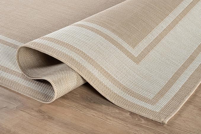Beverly Rug Large Outdoor Rug 10x14 Modern Bordered Area Rugs for Indoor and Outdoor Patio Deck Porch Garden Waterproof Weather Sun Resistant Washable Outside Carpet (10 x 14 Beige)-Ruum Studio Home
