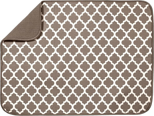 S&T INC. Dish Drying Mat XL, 18” x 24”, Absorbent Microfiber Kitchen Counter Mat, Dish Drying Pad for Dishes, Utensils, Pots and Pans, Extra Large, Taupe Trellis-Ruum Studio Home