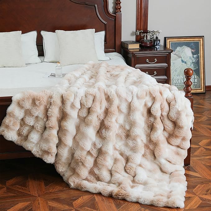 UKELER Camel Large Fluffy Bed Blankets Throws Twin Size, Cozy Shaggy Faux Fur Blanket Soft Plush Thick Throw Blanket for Bed, Couch, Sofa, Office, Camping 60''x80''-Ruum Studio Home