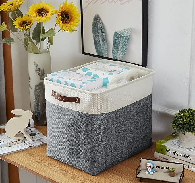 DECOMOMO Extra Large Storage Baskets 54.5L Fabric Storage Bins for Organizing Linen Closet, Toys, Nursery (Slate Grey and White, XXXL - 3 pack)-Ruum Studio Home