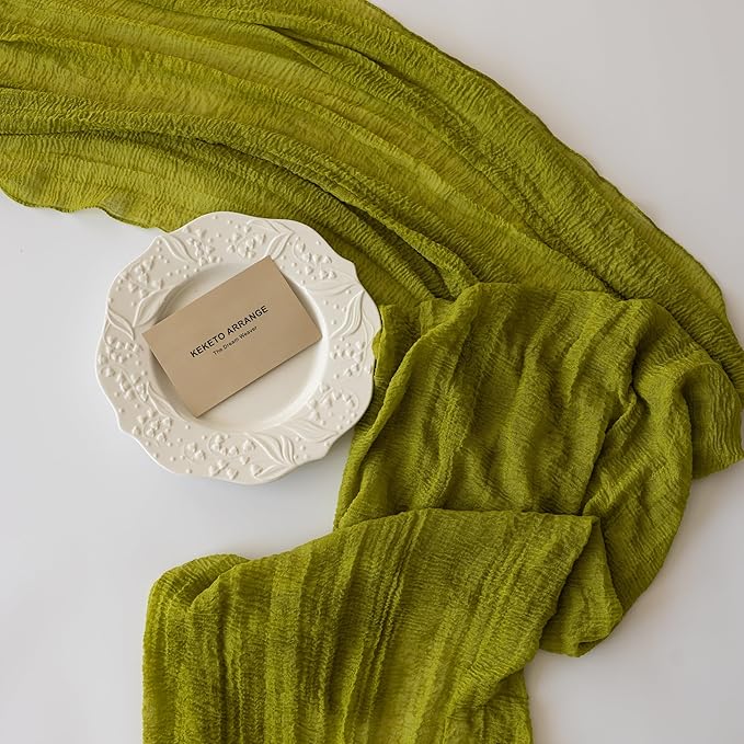 3pcs Moss Green Cheesecloth Table Runner Gauze 120 Inch 10 FT Rustic Boho Cheese Cloth Runner for Wedding Baby Shower Bridal Shower Birthday Party Long Sheer Home Decorations-Ruum Studio Home