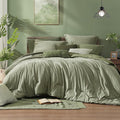 Monbix King Size Comforter Set, Sage Green King Size Bed Set Reversible 7 Pieces, Cationic Dyeing Bed in a Bag with Comforter, Sheets, Pillowcases & Shams-Ruum Studio Home