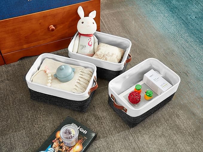 DECOMOMO Small Storage Basket, Closet Storage Bins, Baskets for Organizing Shelves (Black & White, Small - 6 Pack)-Ruum Studio Home