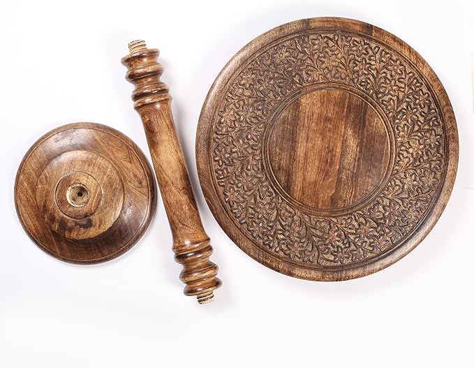 Lightnpro Hand Carved Solid Mango Wood Round Pillar Accent Table - 18" × 22" Rustic Farmhouse Side End Table | VintageRustic Boho Nightstand for Living Room, Bedroom & Entryway-Ruum Studio Home