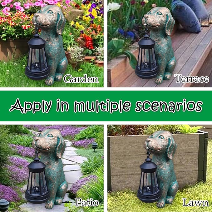Dog Garden Statue Outdoor Décor with Solar Lights Lantern,Dog Solar Light Figurines Outside Decorations for Yard，Lawn ,Patio, Balcony, Unique Housewarming Gifts-Ruum Studio Home