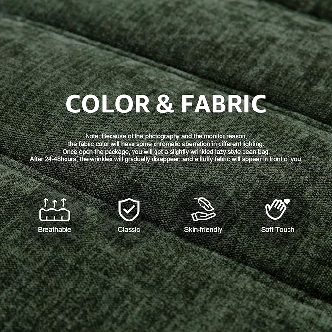 Bean Bag Chairs for Adults Giant Bean Bag Chair Memory Foam BeanBag Chair Big Bean Bag Sofa with Filler Faux Fur Fireside Beanbags Lazy Sofa for Living Room Bedroom Dorm Office (Green Chenille)-Ruum Studio Home