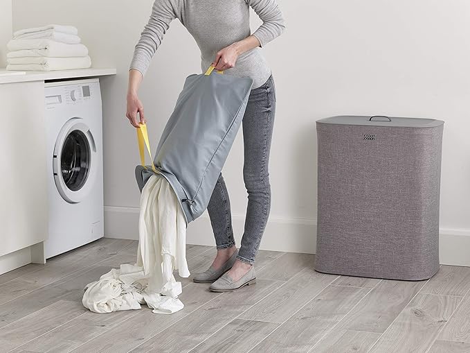 Joseph Joseph Tota 90 liter/23.8 gallon Laundry Hamper Separation Basket with lid, 2 Removable Washing Bags with Handles - Gray-Ruum Studio Home