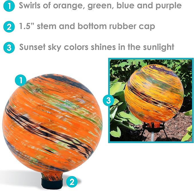 Sunnydaze 10-Inch Gazing Ball for Garden - Glass Gazing Globe for Outside - Garden Orb Yard Decor - Sunset Sky-Ruum Studio Home