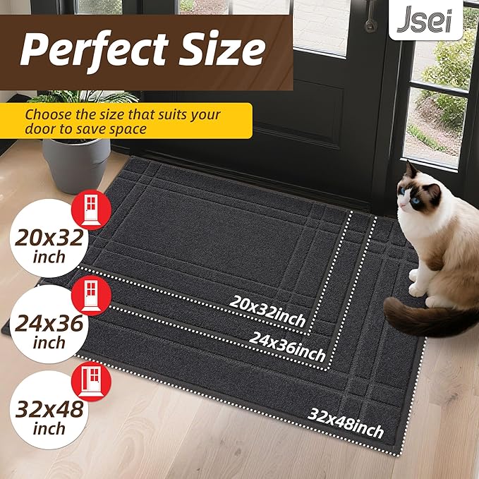 JSEI Entryway Rugs Doormat 20"x32", Non-Slip Dirt Trapper Door Mats Indoor, Washable Absorbent and Stain Resist Welcome Floor Mat for Front Door, Dog Door Mat, Muddy Wet Shoes & Paws, Dark Grey-Ruum Studio Home