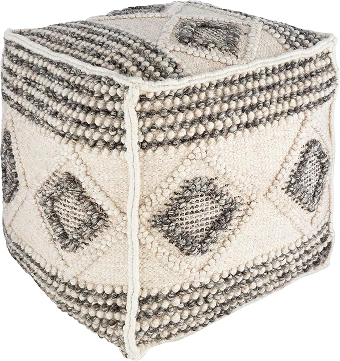 Mark&Day Pouf Ottoman, Langschlag Bohemian/Global Charcoal Cube Pouf Foot Rest for Living Room, Bedroom and Boho Home Decor (18"x18"x18")-Ruum Studio Home