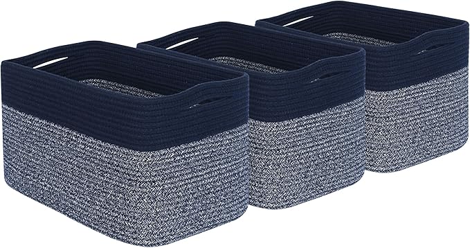 MINTWOOD Design 3-Pack Storage Baskets for Shelves, Playroom and Classroom, Book Basket, Decorative Storage Cube Bins, Woven Closet Organizers, Pantry and Shoe Organizer, Navy Blue-Ruum Studio Home