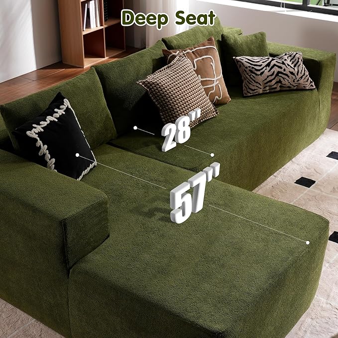ovios 104" Cloud Sectional Couch with L-Shape Chaise,Modern Modular Sofa with Deep Seat, Upholstered Couches for Living Room Bedroom,No Assembly Required, Green (Cloud Velvet)-Ruum Studio Home