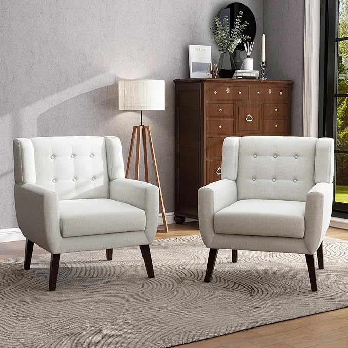UIXE Accent Chair Modern Upholstered Armchair, Comfy Living Room Arm Chairs Mid Century Single Sofa Reading Side Seat for Bedroom, Home Office - Beige-Ruum Studio Home