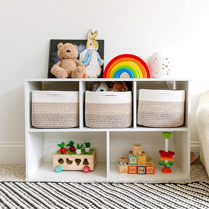 NaturalCozy Storage Cubes 9”x9”x7”Cotton Rope Woven Baskets for Organizing 3-Pack | 9 Inch Cube Storage Bin | Small Basket for Shelf Nursery, Pantry, Decorative Plant, Bathroom Closet, Toy Gift-Ruum Studio Home