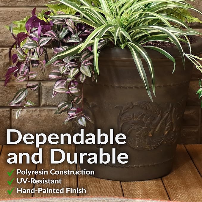Sunnydaze 19.5-Inch Arabella Large Plant Pot - Polyresin Round Outdoor Planter with Drillable Drainage Holes - 2 Pack - Sable-Ruum Studio Home