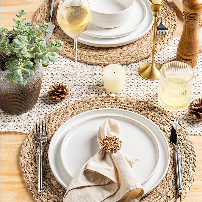 GBHOME Ceramic Dinnerware Sets for 4, 12 Pieces Stoneware Plates and Bowls Sets, Reactive Glaze Dishes -Scratch Resistant, Dishwasher&Microwave Safe-Star White-Ruum Studio Home