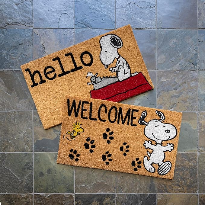 Gertmenian Peanuts Snoopy Coir Doormat - 2x3 Welcome Mat (2-Pack), Ideal for High Traffic Areas in Front Door, Garage, Entryway - Welcome, 80022-Ruum Studio Home