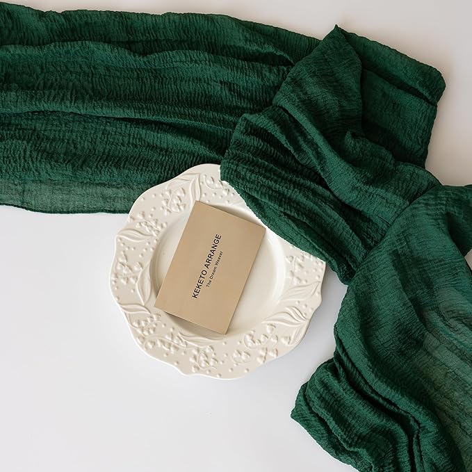 3pcs Emerald Green Cheesecloth Table Runner Gauze 120 Inch 10 FT Rustic Boho Cheese Cloth Runner for Wedding Baby Shower Bridal Shower Birthday Party Long Sheer Home Decorations-Ruum Studio Home