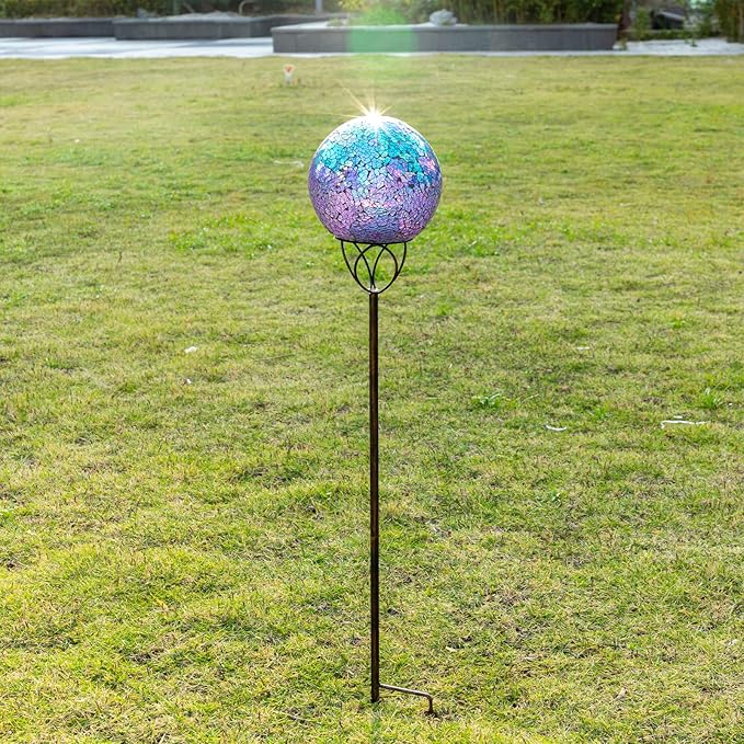 VCUTEKA Solar Lights Outdoor Garden Decor Mosaic Solar Garden Lights Waterproof Glass Ball LED Pathway Stake Light for Landscape Lawn Patio Yard Decoration Purple 6 inch-Ruum Studio Home