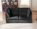Oversized Modular Sofa, Extra Deep Cloud Corduroy Sectional Couch with Ottoman Chaise, Fluffy Corduroy 2 Seater Sofa Bed for Living Room, Villa (Loveseat Sofa, Corduroy Black)-Ruum Studio Home