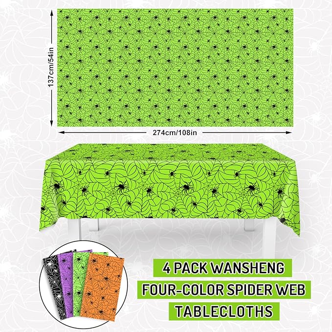 Whaline 4 Pcs Halloween Plastic Tablecloths Colored Spider Web Disposable Table Cover Spiderweb Rectangle Table Cloth for Trick or Treat Holiday Party Decor, 54 x 108 Inch-Ruum Studio Home