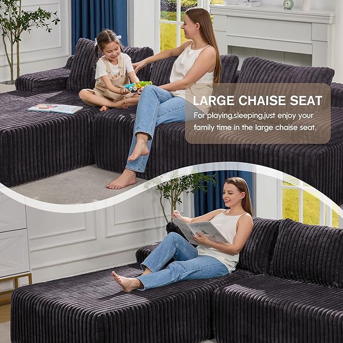 Hobestluk Modular Sectional Sofa Couches 108" L-Shape Couch 3 Seat Modular Sofa Memory Foam Sectional Couches for Living Room, Boneless Couch with Oversized Chaise (Grey, Left Facing)-Ruum Studio Home