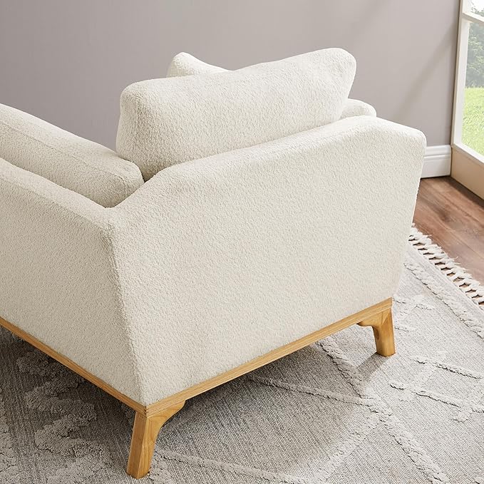 Large-Sized Accent Chair, Thick Cushion Bedroom Reading Chair, Comfortable Living Room Single Sofa, Boucle Milky White-Ruum Studio Home