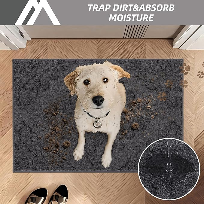 COSY HOMEER-Door-Mat-Non-Slip-Entryway-Rug 20”x32” Absorbent Welcome Mats Washable Dirt Trapper Door Mat Entrance Floor Mats for Front Back Doormats and Wet Shoes,Dark Grey-Ruum Studio Home