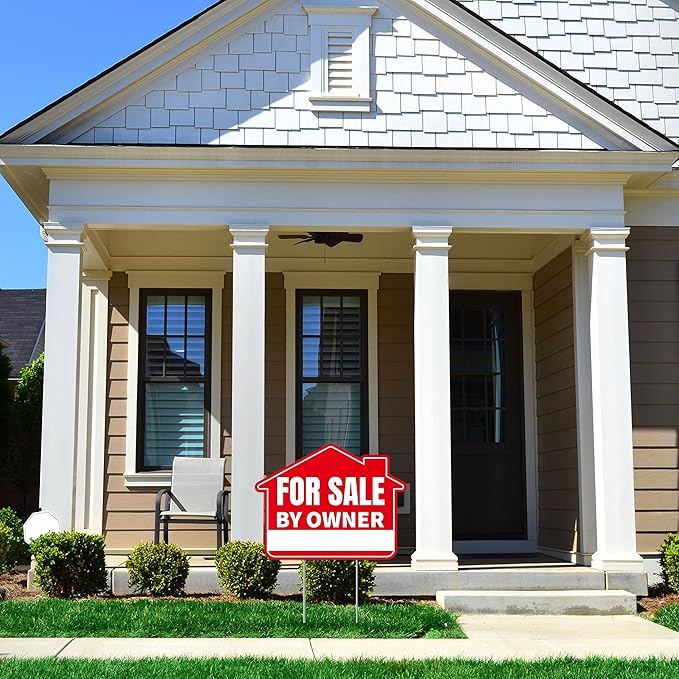 1PC For Sale By Owner Sign with Stakes, 17 Inches by 13 Inches - Double Sided Signs - Corrugated Plastic - FSBO Yard Sign for Home House Real Estate-Ruum Studio Home