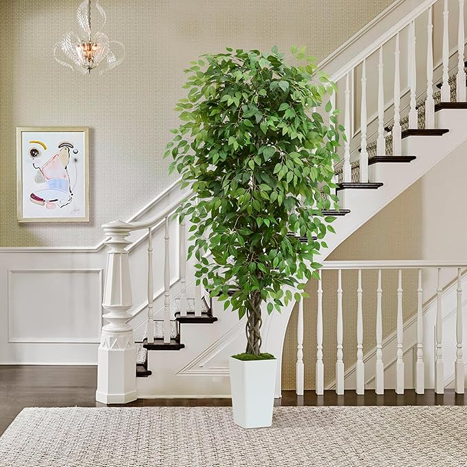 Artificial Ficus Tree 6FT Faux Plants Indoor Tall Fake Plants with White Planter, Green Lifelike Lush Fake Ficus Tree for Home Living Room Bedroom Outdoor Balcony House Office Decor-Ruum Studio Home