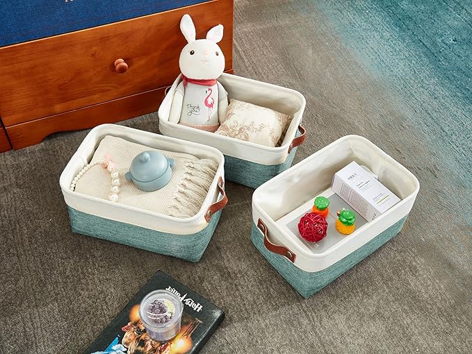 DECOMOMO Small Storage Basket, Closet Storage Bins, Baskets for Organizing Shelves (Teal & White, Small - 6 Pack)-Ruum Studio Home