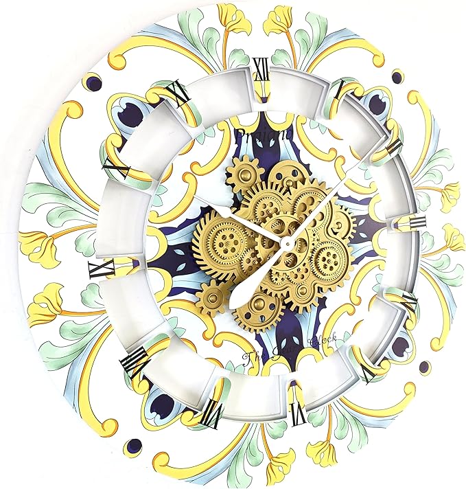 The Gears Clock Wall Clock Italy Collection with Moving Gears (Praiano, 36 inch Round)-Ruum Studio Home