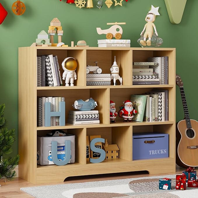 Book Shelf Set of 2, 8 Cubes Storage Organizer, Freestanding Wooden Bookshelf Cube Shelf for Bedroom, Living Room, Home Office, 3-Tier Open Bookshelf Wooden Bookcase-Ruum Studio Home